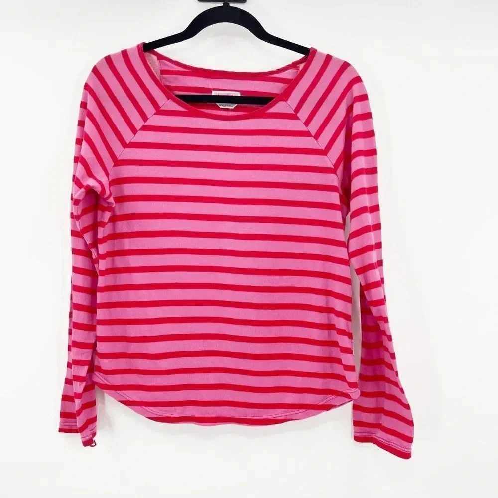 Kate‎ Spade Pajama Top Women's Size S Red Pink Striped Raglan Long Sleeve